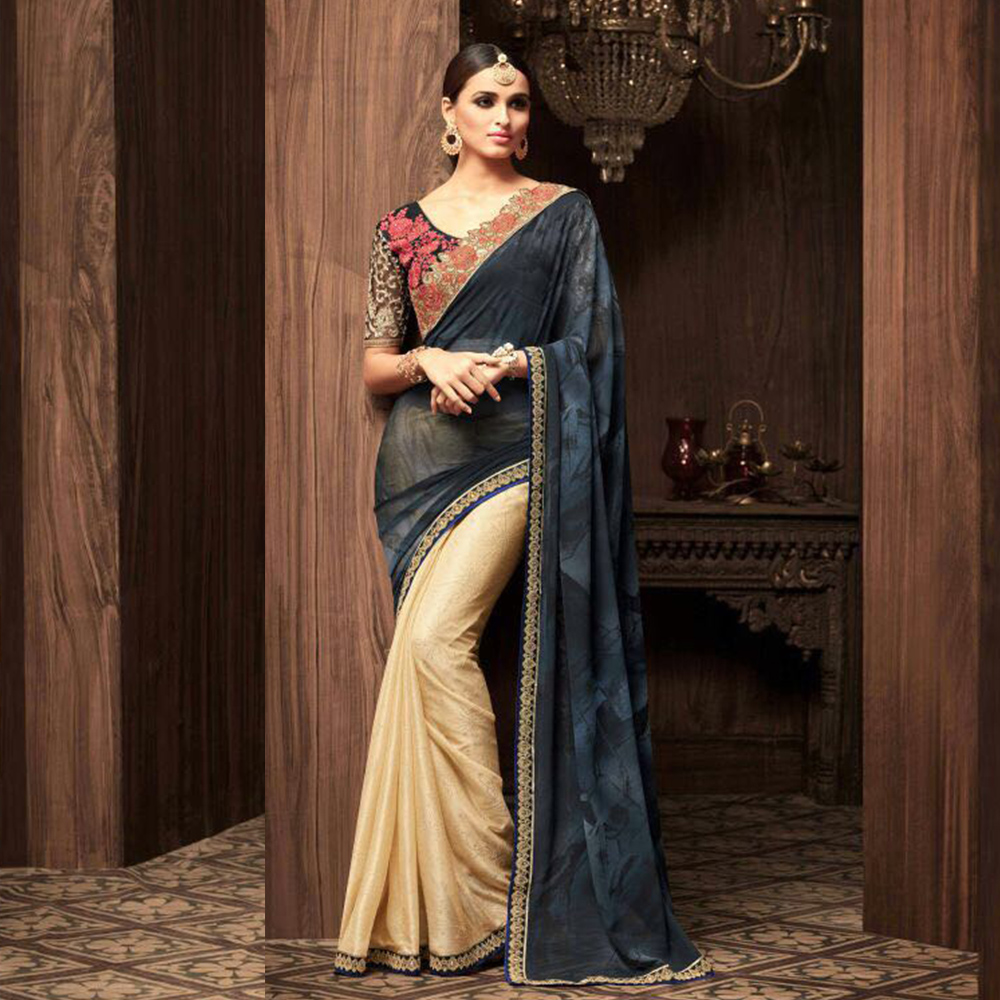 Black and Gold Georgette Saree with Blouse Design